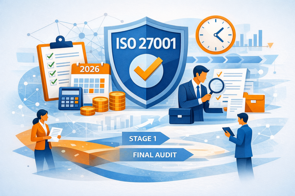 Iso 27001 Certification Audit In 2026 Illustration Showing Audit Requirements, Costs, Timeline And Auditor Review Process