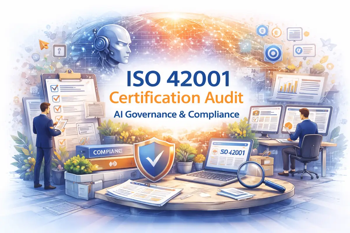 Iso 42001 Certification Audit Illustration Showing Ai Governance Readiness, Audit Process And Compliance Requirements